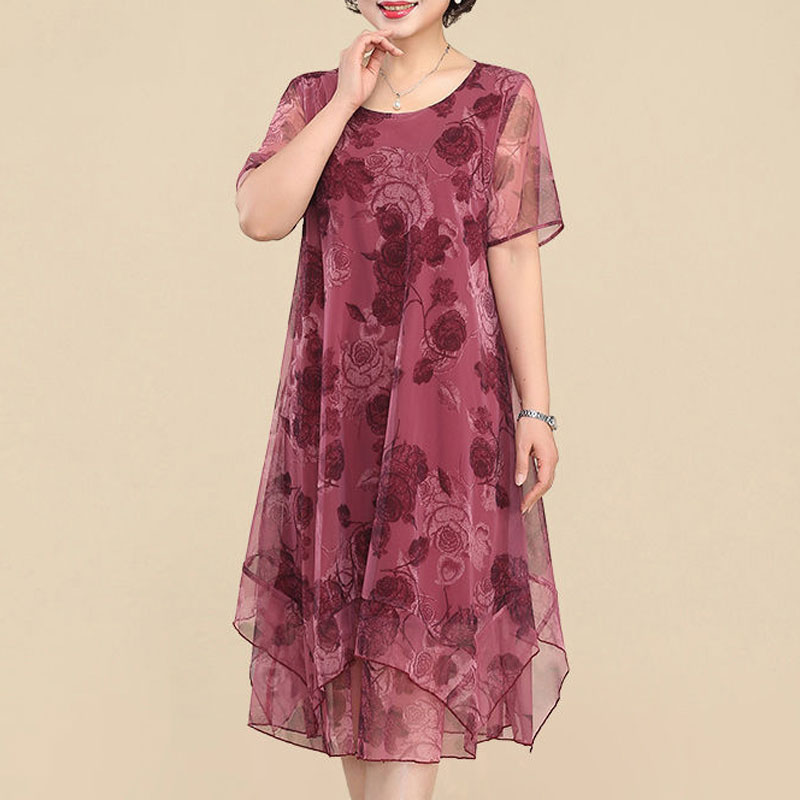 Summer Clothing For 60 Year Old Woman - NEW O-Neck Short Sleeve Dresses Vintage