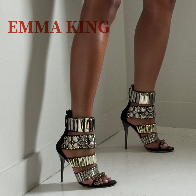 Summer Clothing Items - Black Embellished Ankle Strap Sandals Summer