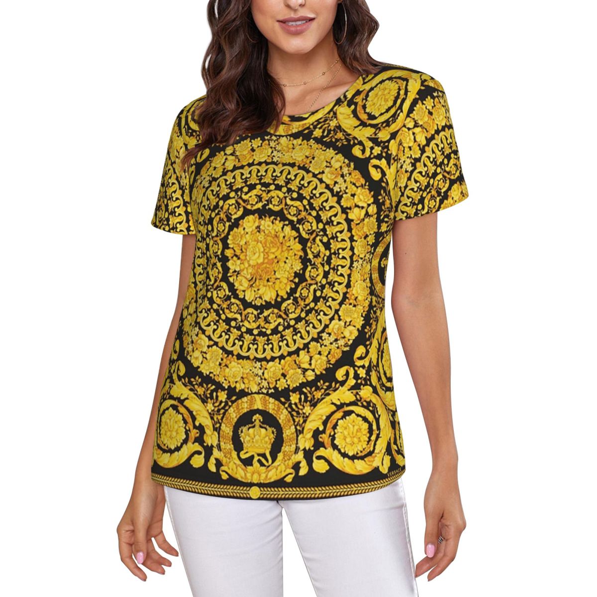 Summer Clothing For 60 Year Old Woman - Decorative Golden Medallion Baroque T-Shirt Women