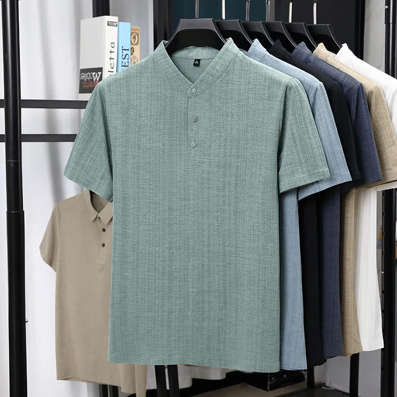 Summer Clothing Men Linen - Mens Mandarin Collar Half Placket Linen