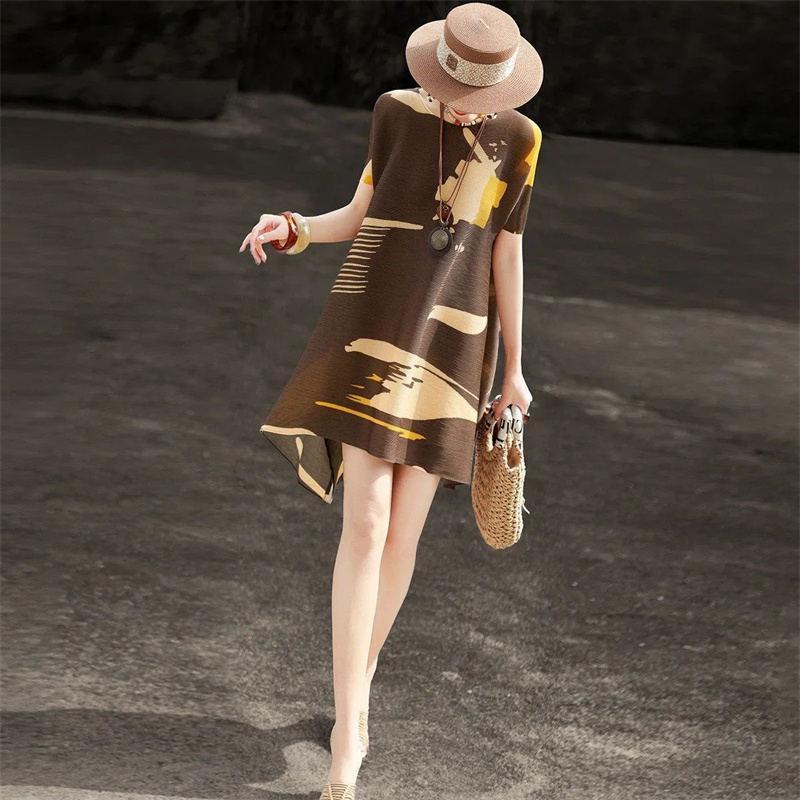 Summer Clothing H&M - Fashion Pleated Loose Plus-size Dress Age-reducing