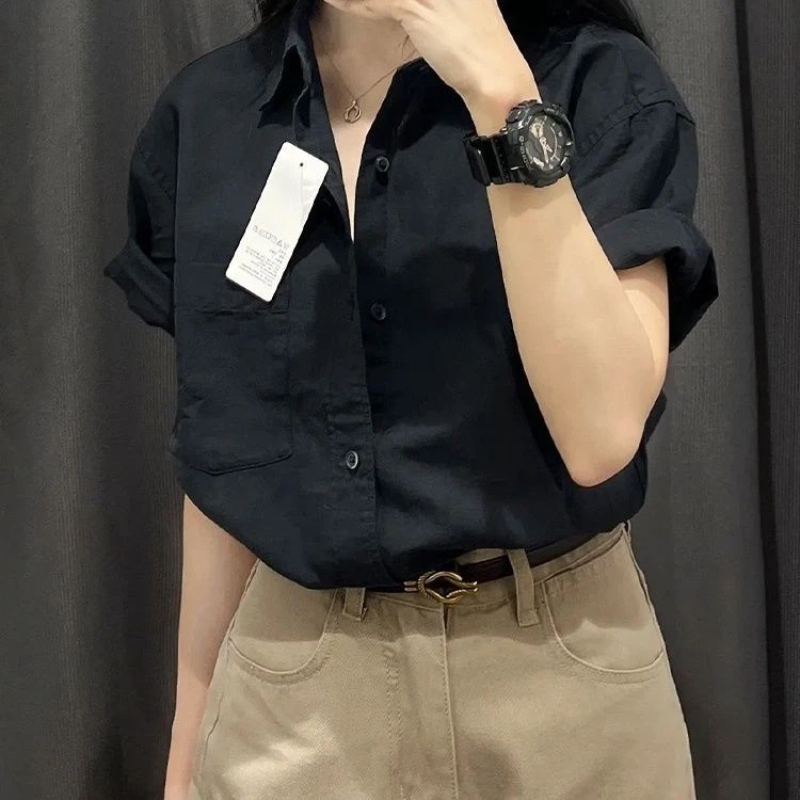 Summer Clothing Trends For Women - Korean Short Sleeve Polo Neck Solid