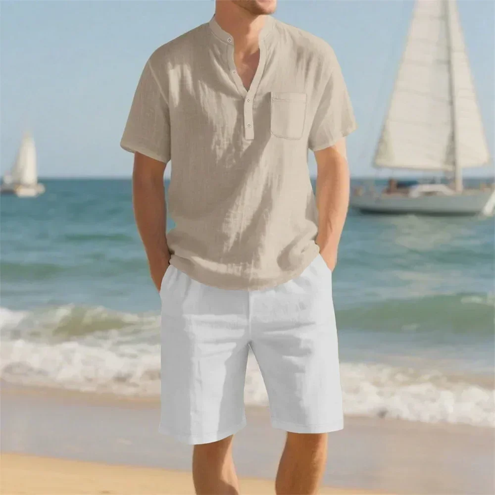 Summer Clothing Men Linen - Men's Summer Sets Vacation Beach T-shirt