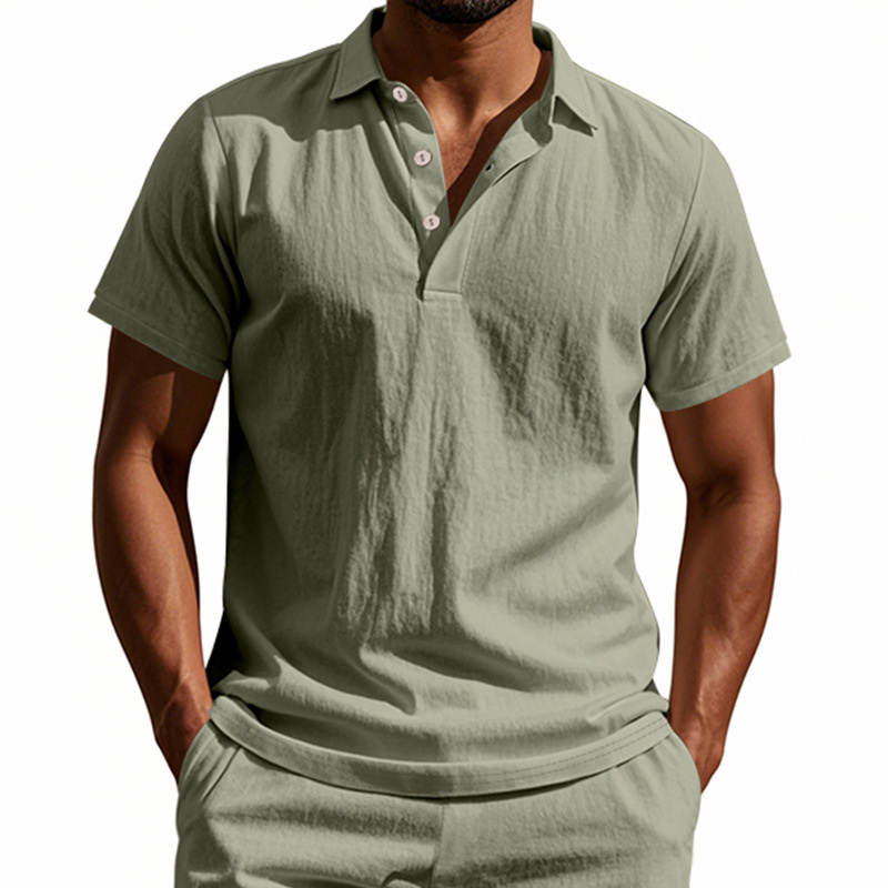 Summer Clothing Men Linen - High-Quality 95% Linen Short-Sleeved POLO Shirt