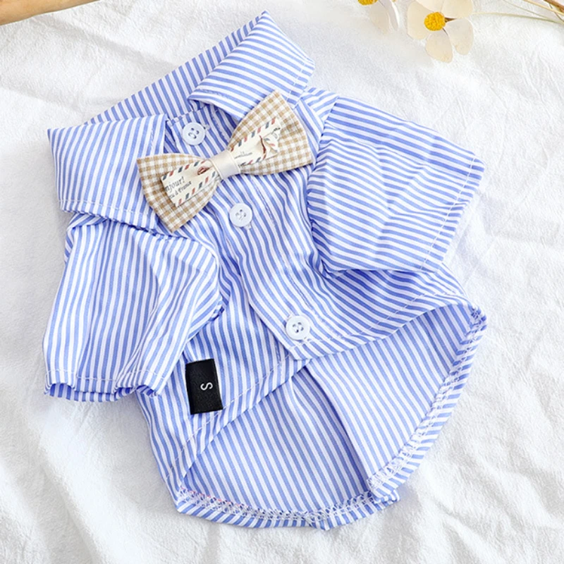 Summer Dog Clothing - Dog Clothes Bowknot Striped Shirts Thin