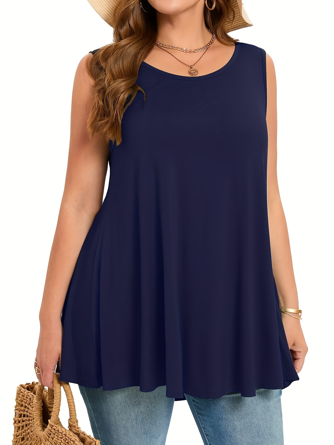 Plus Size Simple Solid Tank To - огляд і ціна Halter Neck Top