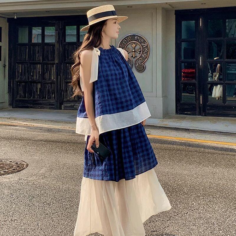 Women's Blue Plaid Two Piece S - огляд і ціна Halter Neck Top