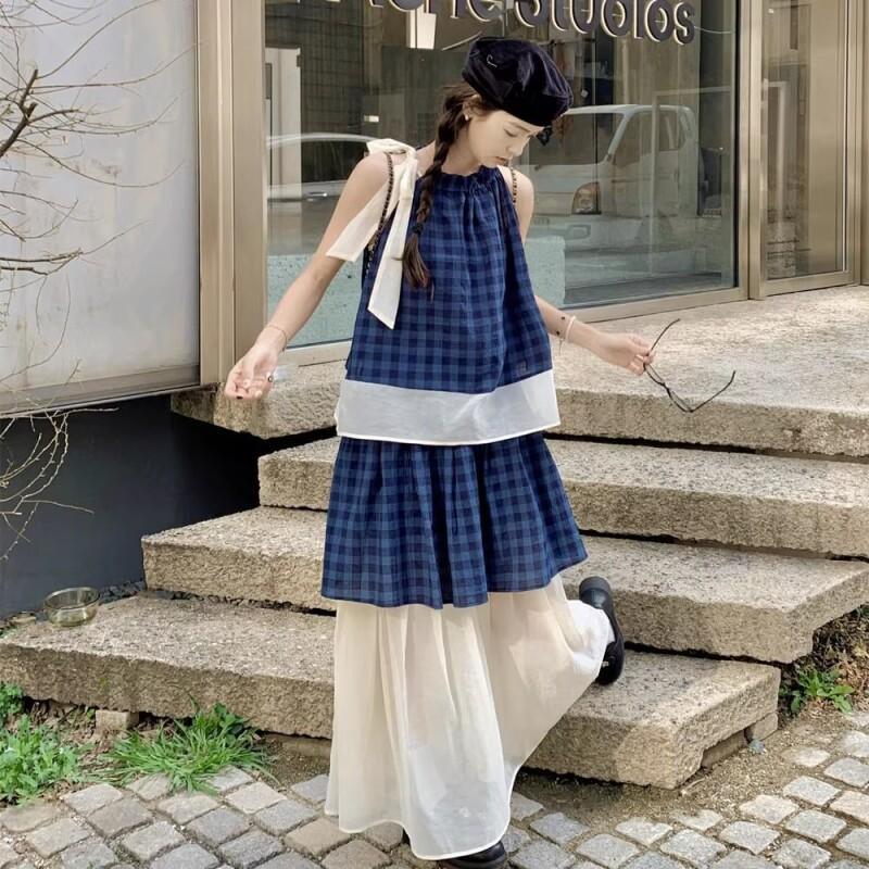 Women's Blue Plaid Two Piece S - огляд і ціна Halter Neck Top