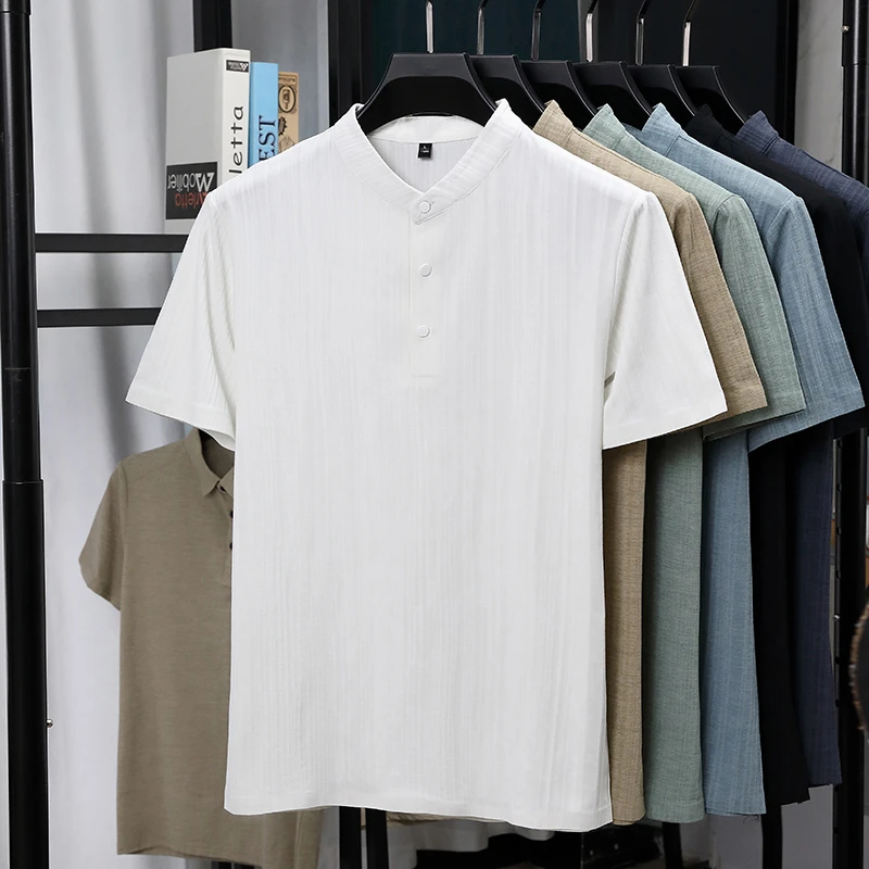 Mens Mandarin Collar Half Plac - огляд і ціна Summer Clothing Men Linen
