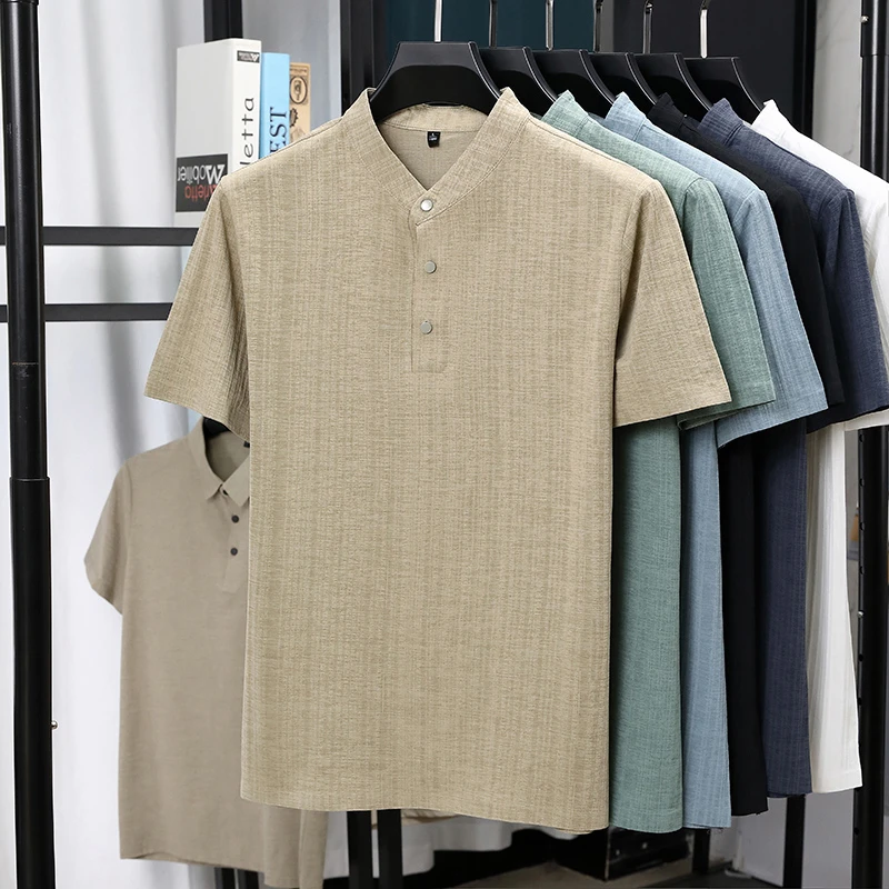 Mens Mandarin Collar Half Plac - огляд і ціна Summer Clothing Men Linen