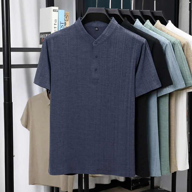 Mens Mandarin Collar Half Plac - огляд і ціна Summer Clothing Men Linen