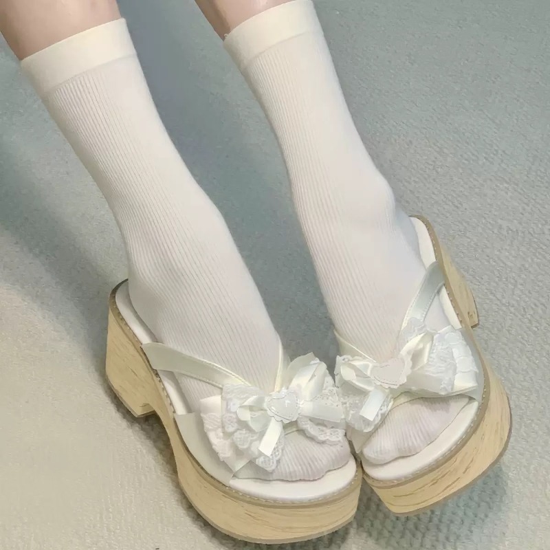 Sweet Bow Wood Grain Thick Bot - огляд і ціна Summer Clothing Items