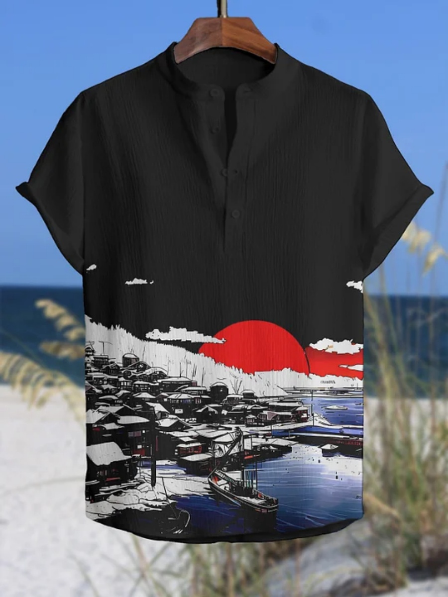Men's polo shirt octopus print - огляд і ціна Summer Clothing Men Linen