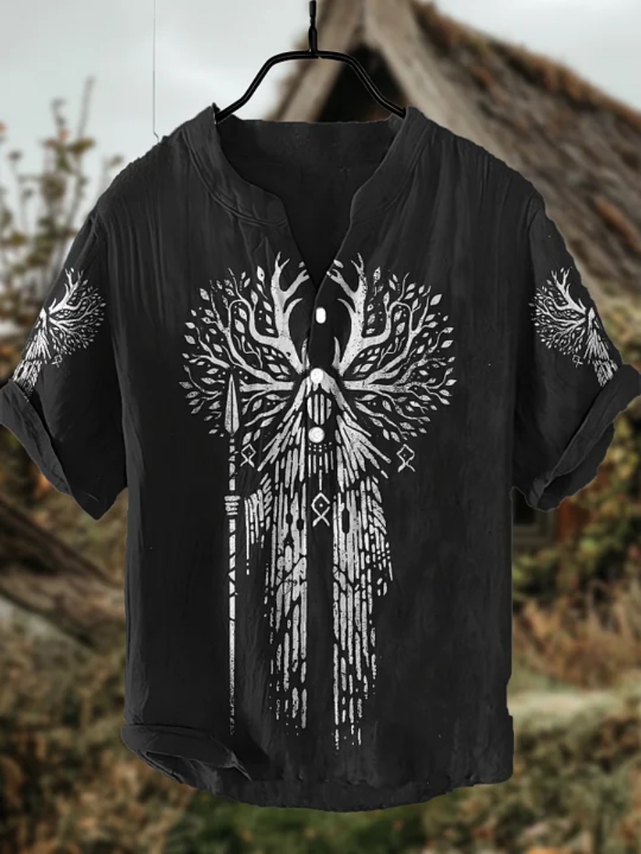 Men's polo shirt octopus print - огляд і ціна Summer Clothing Men Linen