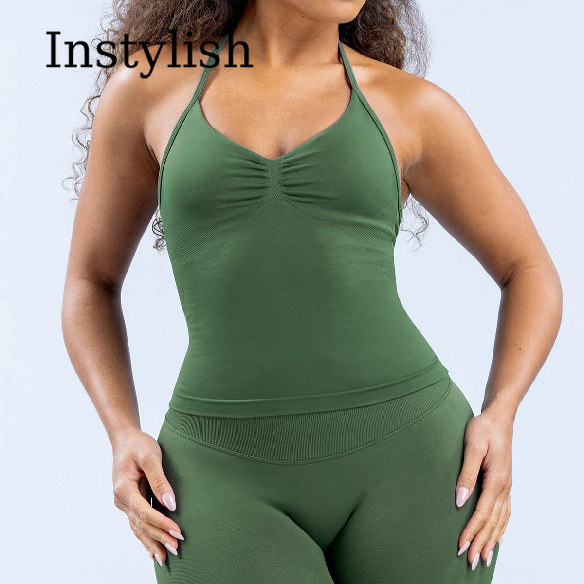 Women Seamless Yoga 2 Piece Se - огляд і ціна Halter Neck Top
