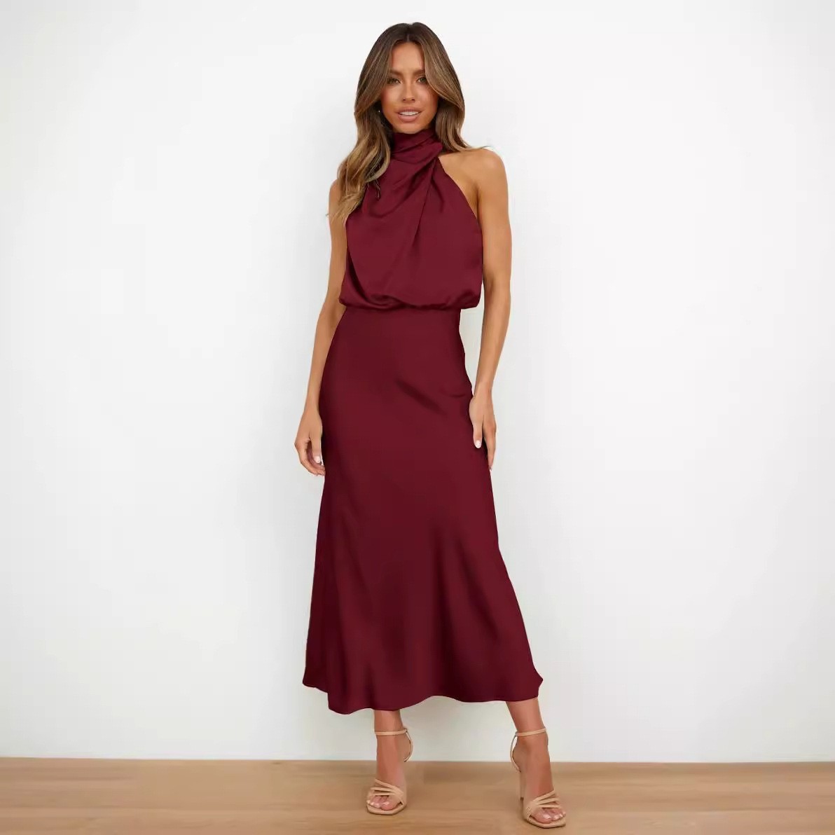 Satin Dress Sleeveless Halter  - огляд і ціна Halter Neck Top