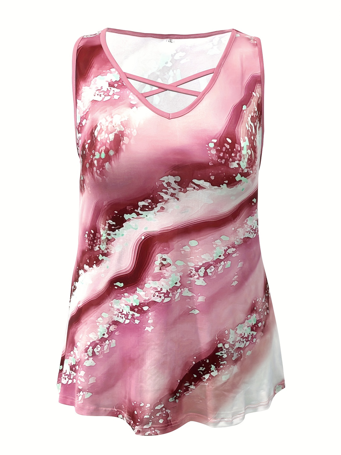 Plus Size Marble Print Tank To - огляд і ціна Halter Neck Top