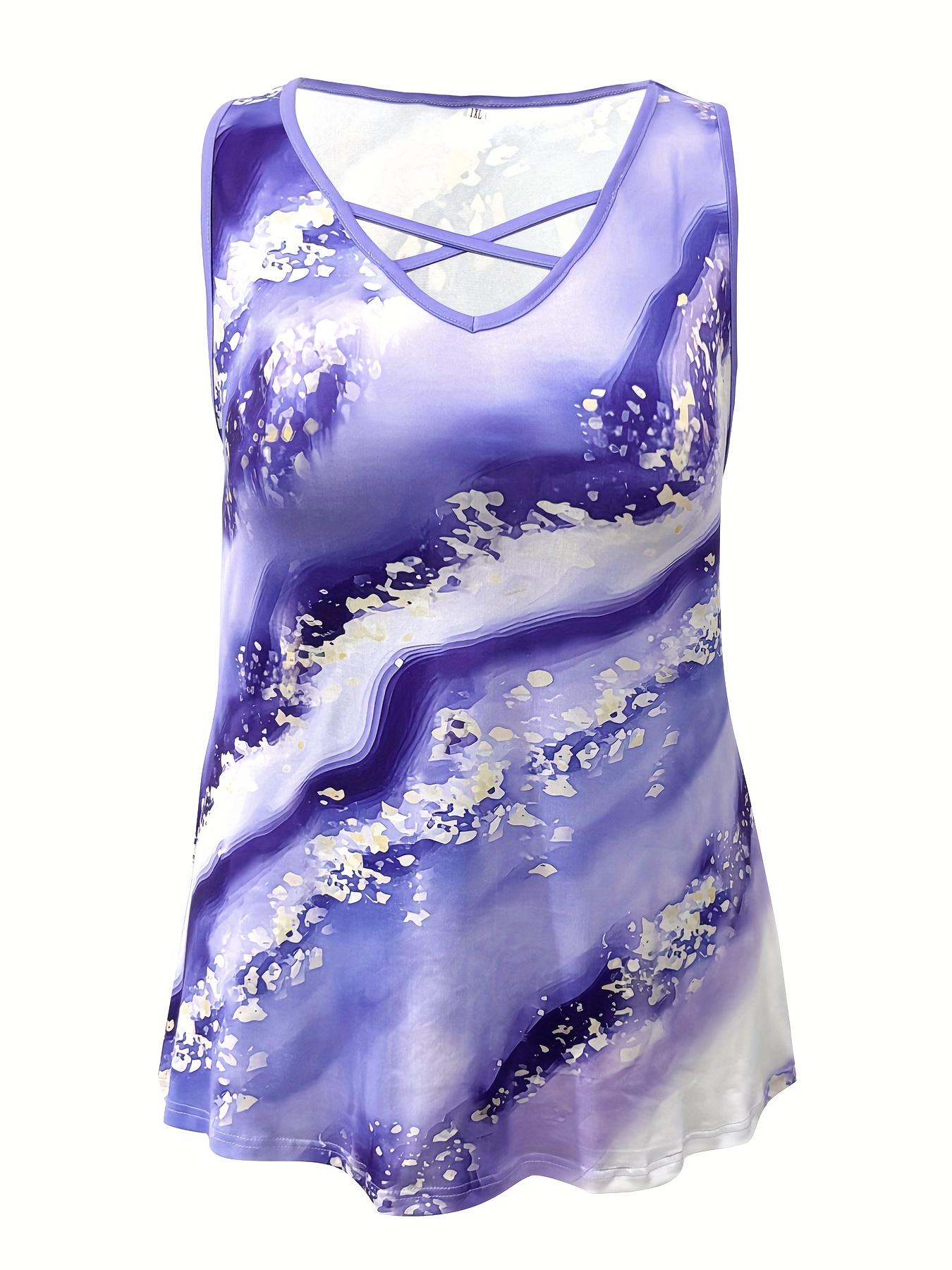 Plus Size Marble Print Tank To - огляд і ціна Halter Neck Top